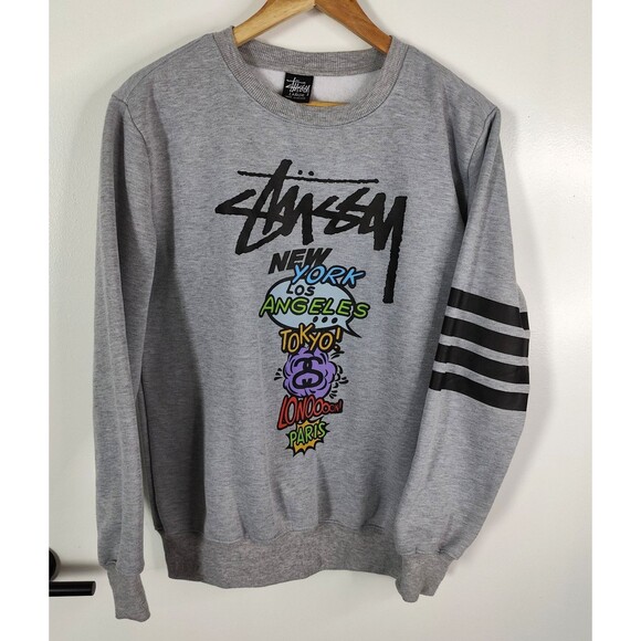 Stussy Crewneck Sweatshirt Size Large New York Los Angeles Tokyo & Paris (Read) - Picture 1 of 8
